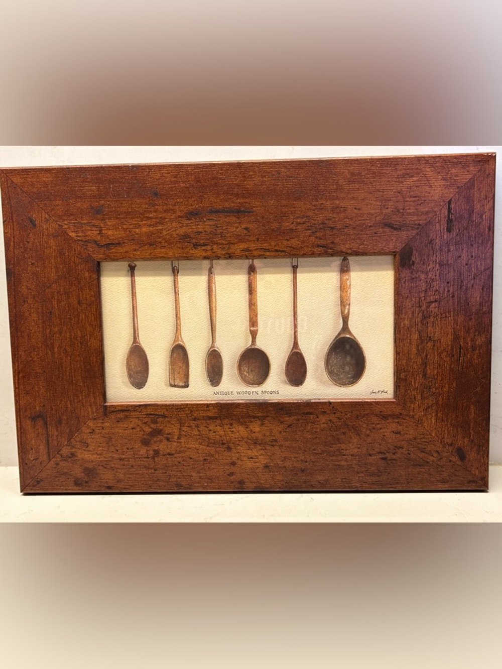 Vintage Print by Canadian Arnie Fisk titled Antique Wooden Spoons. 10.5 x 15.5